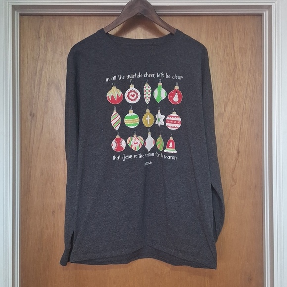 Kerusso Tops - 🤑 FINAL DROP! Charcoal Holiday Ornament Graphic Long Sleeve Tee